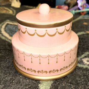 BURTON + BURTON CERAMIC TIERED CAKE COOKIE JAR LIGHT PINK GOLD WEDDING NEW